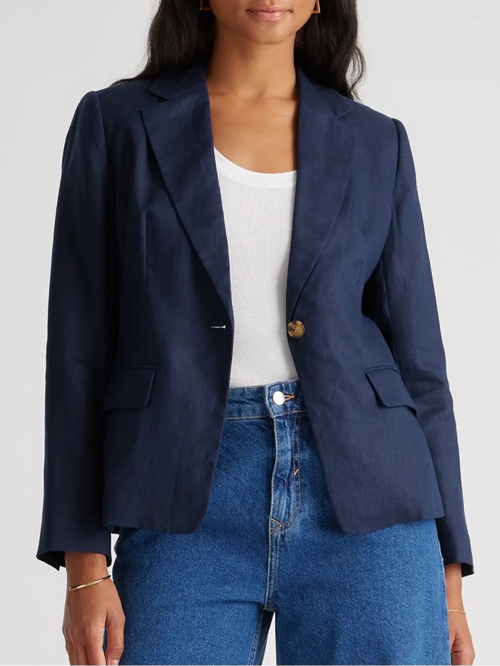 Quince 100% European Linen Structured Women’s Blazer - Navy,  Size Large